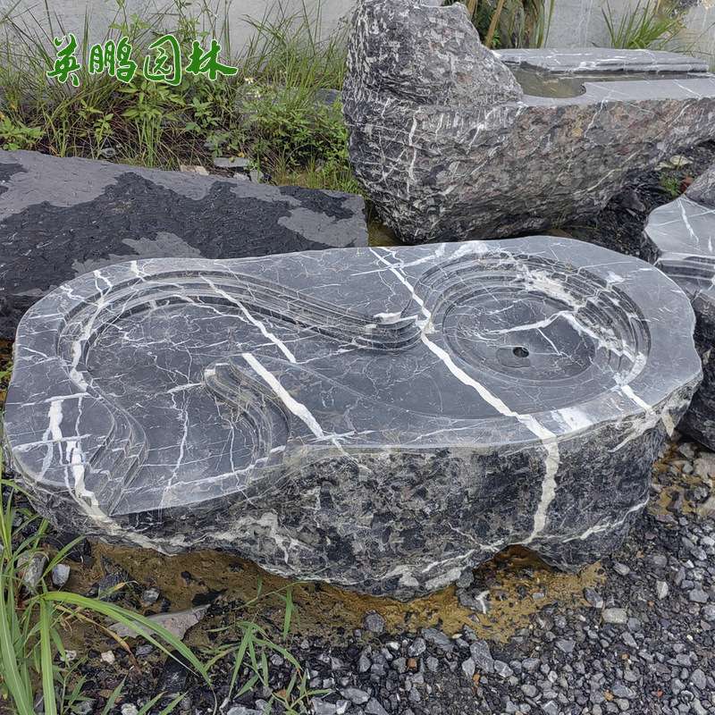 造型黑山石设计营造日式风格宁静花园 海南园林景观石材加工