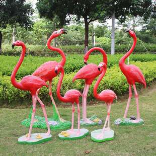 仿真婚庆道具火烈鸟摆件商场橱窗玻璃钢雕塑美陈花园布置婚礼装饰