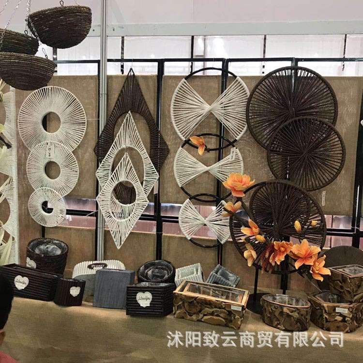 新款手工绳编飞碟四件套 创意婚庆影楼铁艺编织装饰品壁挂道具