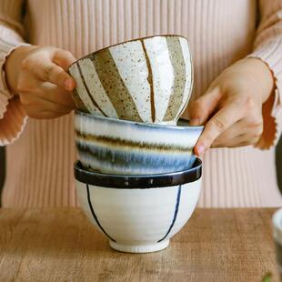 进口美浓烧陶瓷碗釉下彩高颜值大小号高脚碗家用餐具米饭碗沙拉碗