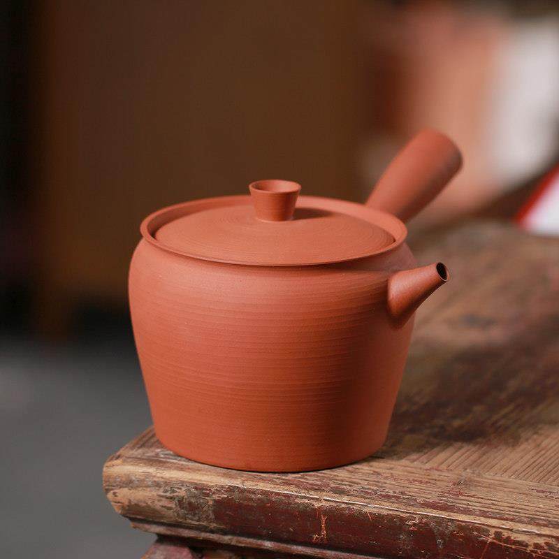朱泥粗陶煮茶器陶壶纯手工日式家用养生侧把烧水壶炭炉砂铫黑晶炉