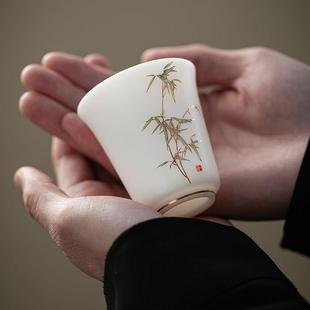 “梅兰竹菊”冰种玉瓷陶瓷茶杯主人杯功夫茶具家用品茗杯高端白瓷