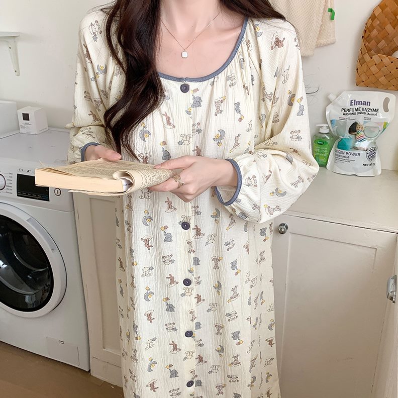 新款冬季中长款孕妇2024家居服韩版网红睡衣开衫大码春秋裙女长袖