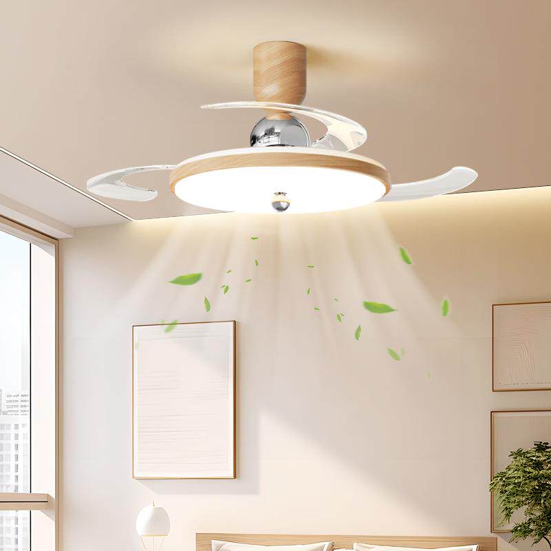 原木色全光谱风扇灯隐形扇叶吊扇灯简约静音护眼家用卧室吸顶一体