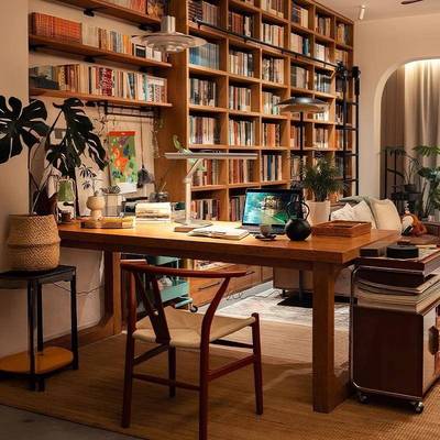 实木电脑桌客厅大长书桌阅读学习桌家用办公桌工作台去客厅化桌子