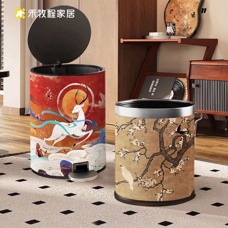 禾牧程不锈钢垃圾桶动物植物家用高端轻奢大号带盖筒静音脚踏