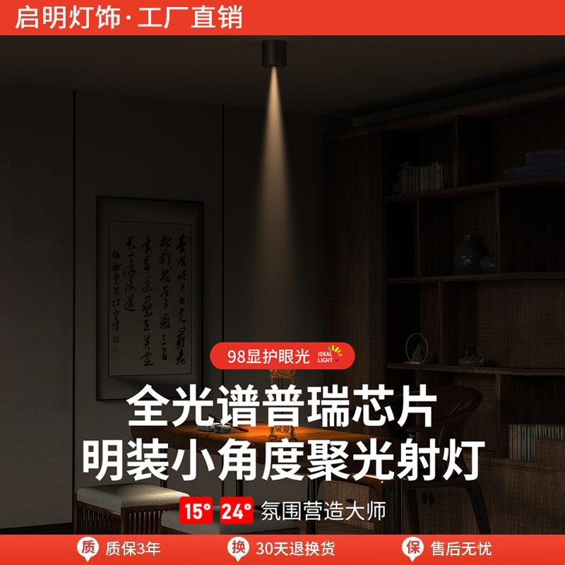 一束聚光射灯明装吸顶式可调小角度7W茶厅室氛围24°15度餐桌玄关