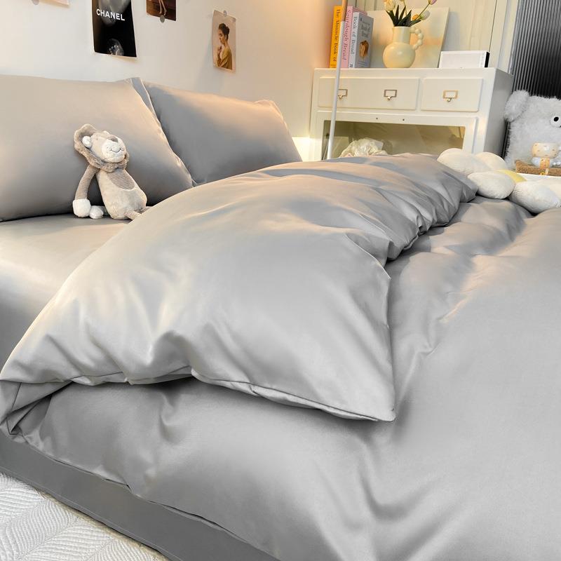轻奢被套三件套四件套床单纯色套件春夏季裸睡冰丝凉感枕套学生被