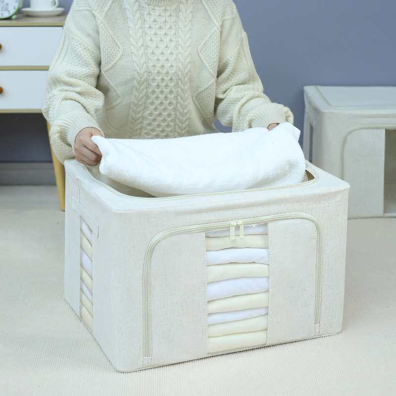 S228新品加厚天山棉麻收纳箱布艺防水66升整理师家用折叠储物箱百