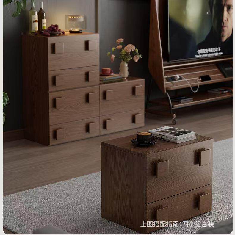 冬木实木电视柜客厅家用落地胡桃色中古卡门柜电视柜边柜组合斗柜