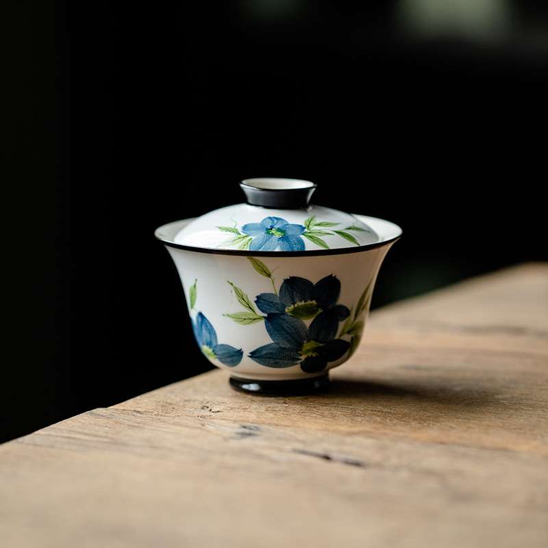 且来春风飞燕手绘二才盖碗功夫家用办公室泡茶碗小号单个茶杯茶碗