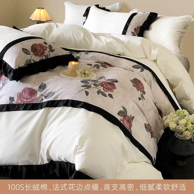 法式复古风亲肤全棉四件套公主100支纯棉被套少女床单床上用品4
