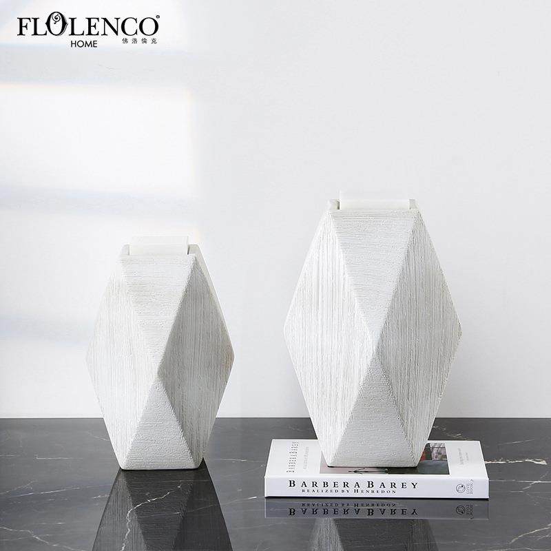 极简家居几何多面形拉丝陶瓷装饰罐样板房饰品客厅电视柜收纳摆件