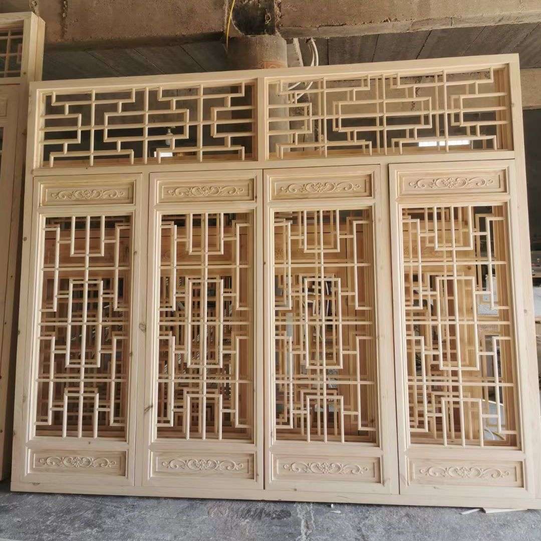 现货东阳木雕仿古门窗中式屏风镂空实木花格雕花窗旧木窗仿古木门