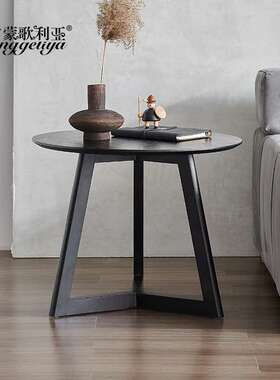 黑色边几实木现代客厅轻奢沙发边桌茶桌角几家用桌子茶p^