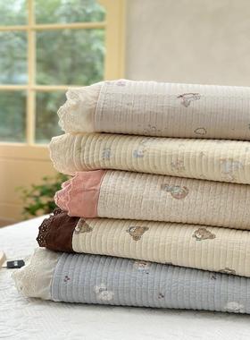 CELING法式全棉小花边绗缝夹棉床盖三件套可搭配豆豆春秋冬被被套