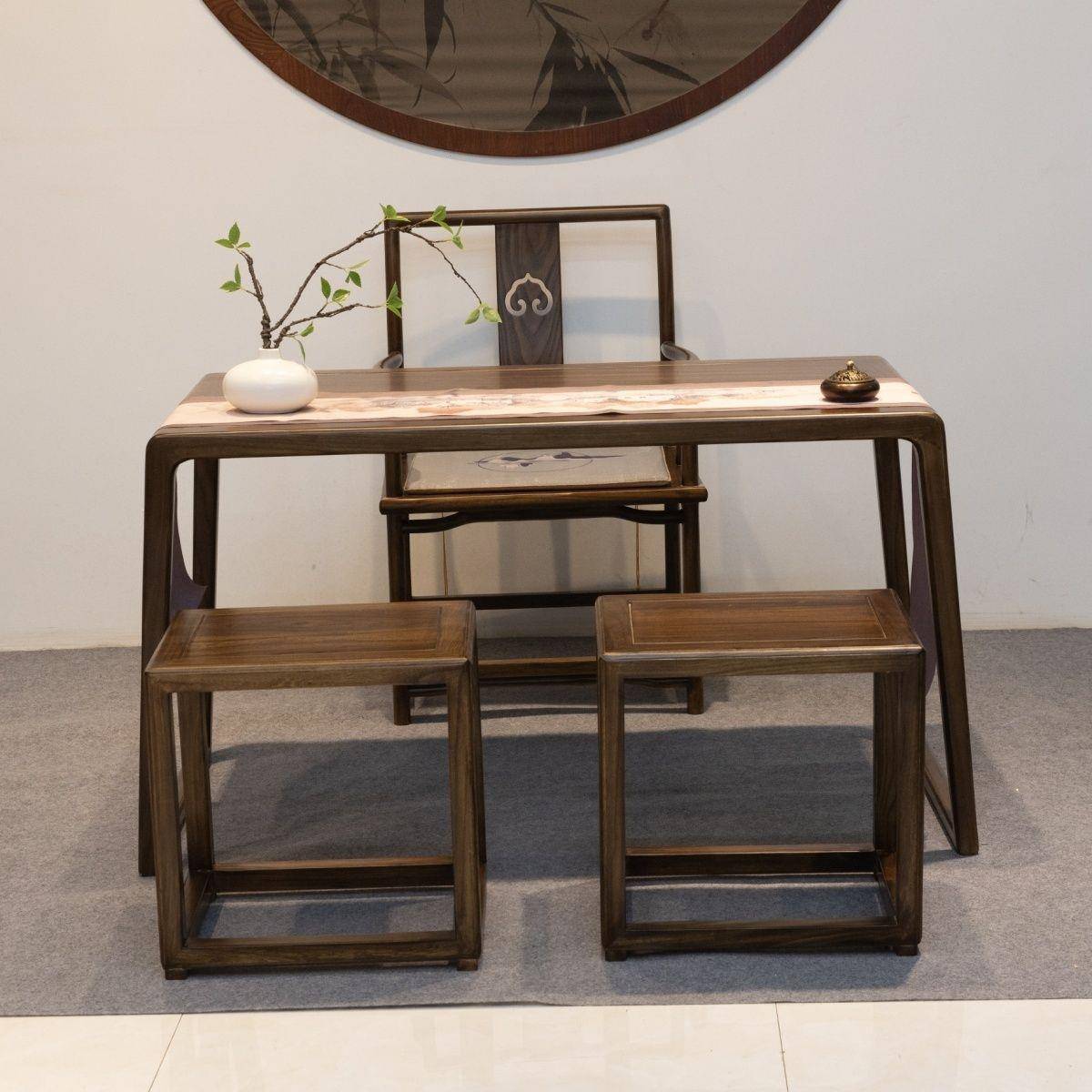 新中式阳台客厅小型实木茶桌老榆木家用2024款胡桃色茶台茶桌整套