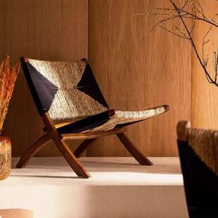 中古藤椅设计师椅复古风家用靠背编织躺椅休闲沙发椅子折叠躺椅木