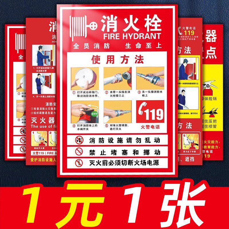 消防栓贴纸消火栓标识牌消防箱柜门贴纸操作说明高级感背胶警示标