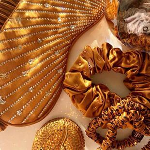 海淘现货SLIP真丝蚕丝眼罩遮光22姆米橘色水钻限量版套装午休睡眠