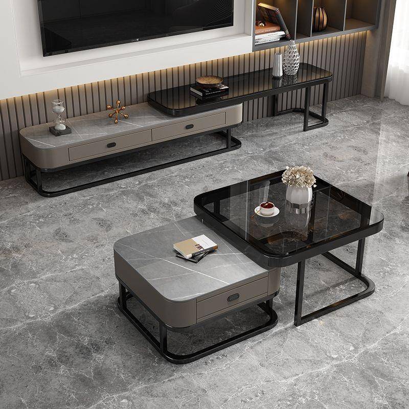 轻奢茶几客厅家用现代简约小户型网红方形玻璃岩板茶几电视柜组合