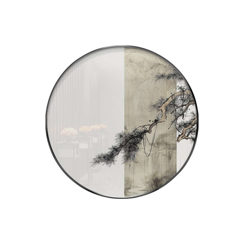新中式禅意装饰画软装样板房松树竹挂画客厅玄关沙发背景墙圆形图片