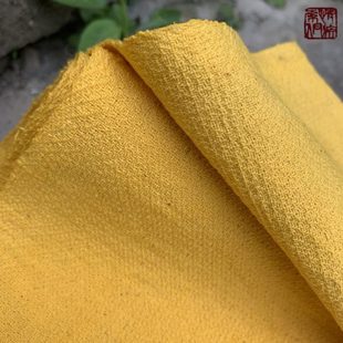 春色草木染黄桅子手染色四综回纹厚布明黄色布包刺子绣手工面料