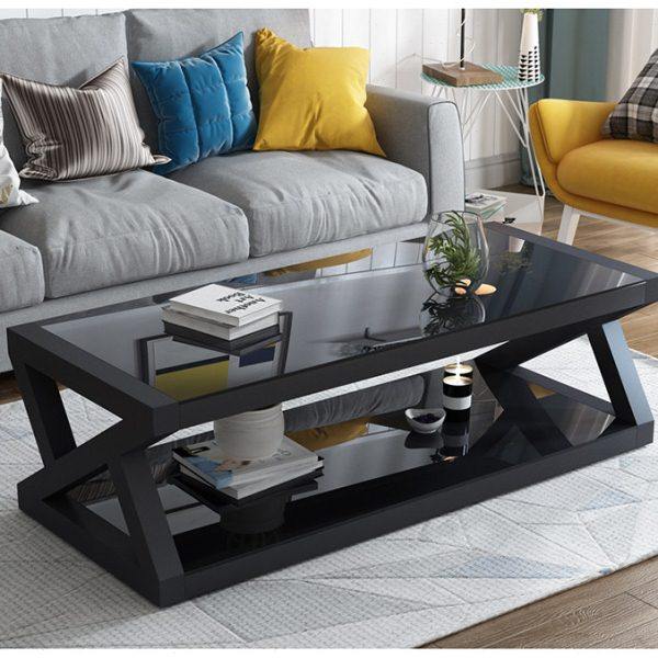 现代简约客厅茶几黑色钢化玻璃桌子家用极简电视柜组合欧式小户型