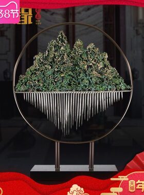 大厅酒店玄关装饰办公室桌乔迁礼品客厅艺术摆设千里江铜摆件面山