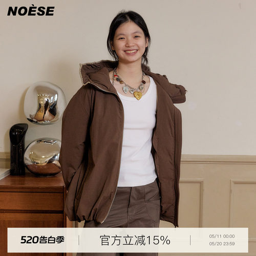 花苞帽羽绒服外套廓形纯色棉服