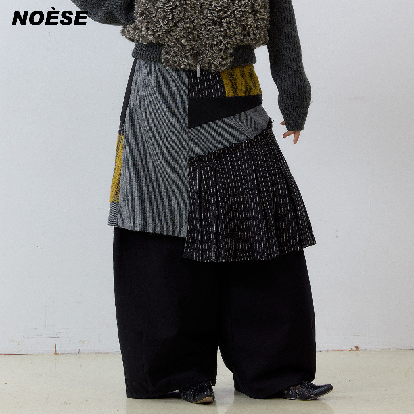Noese复古remake风拼接设计半裙梨型身材遮胯a字高腰时髦半身裙