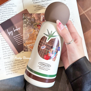 2026新款复古格纹星球保温杯学生办公户外便携吸管杯韩系小狗杯子