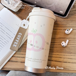韩系ins可爱女生大容量水杯女新款2025高颜值双饮咖啡便携保温杯