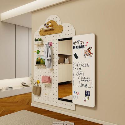 洞洞板推拉镜一体隐藏穿衣镜家用入户玄关全身镜挂墙衣帽架置物架