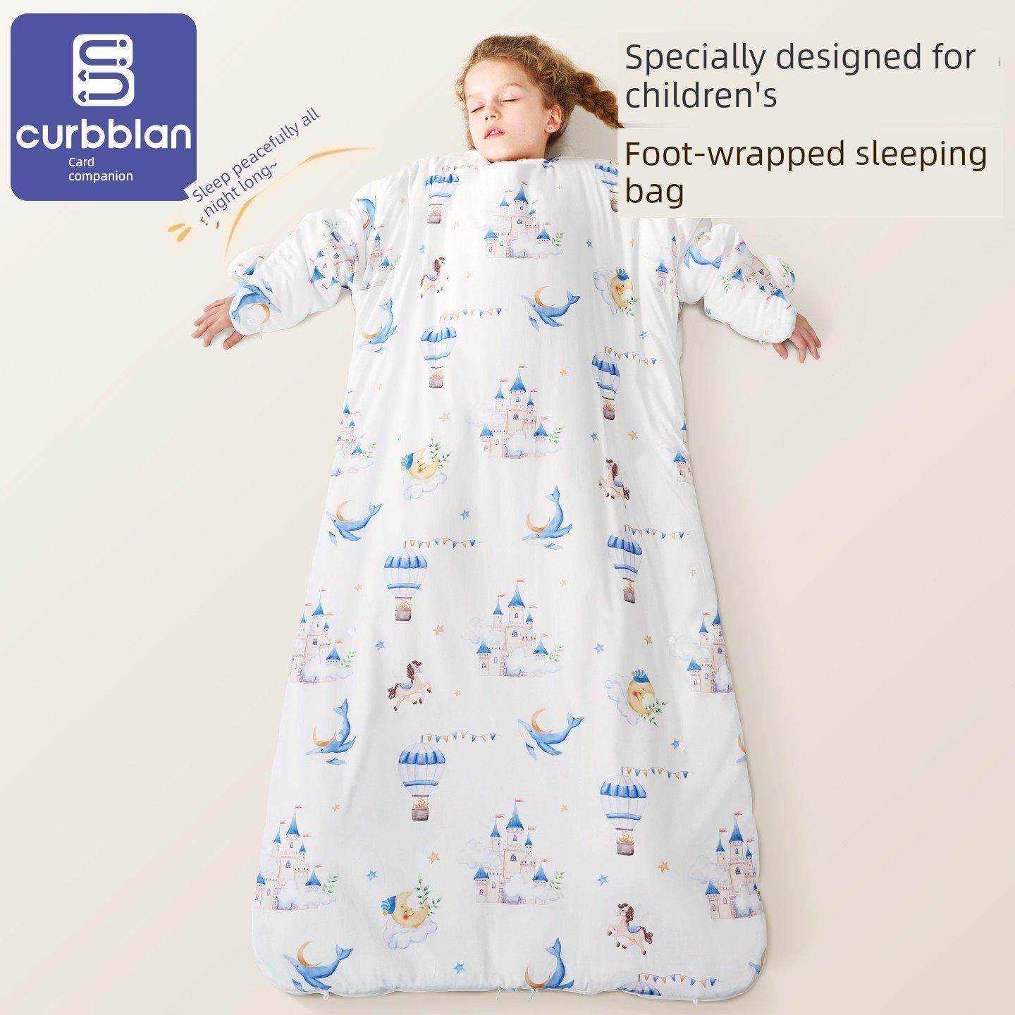 大龄儿童恒温睡袋纯棉春秋冬一体式中、大号儿童加厚冬季防寒防踢