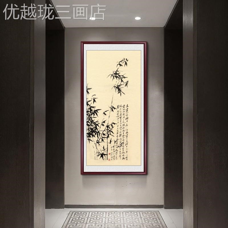 网红板桥子水墨国m名入仿古户玄关装郑饰竹客厅挂中式壁