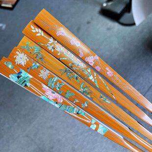 寸方排口.合青单青老玉竹扇子苏面文玩折扇螺钿镶嵌扇收藏