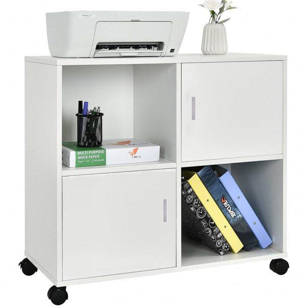 木质办公打印机文件柜矮柜桌边工作台财务室储物柜带轮可移动