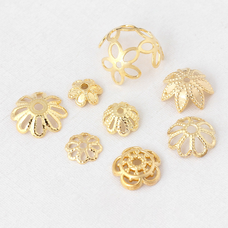 50个 18k包金小花托6 8 10mm隔珠小珠托 铜镀真金隔片diy手工材料图片