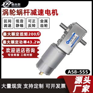 555微型直流减速电机蜗轮蜗杆双出轴调速小马达12v24v 新永泰A58