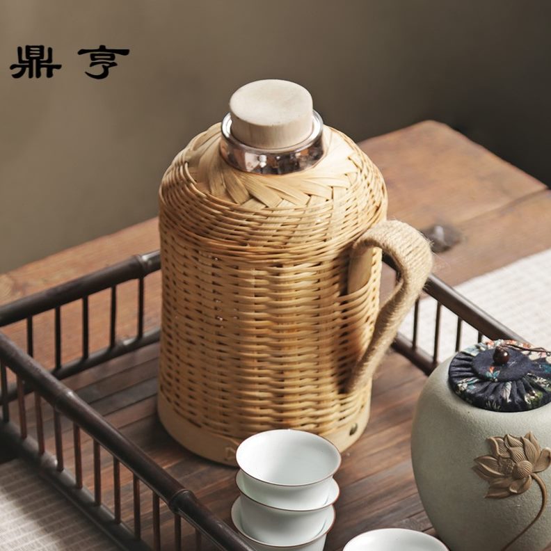亨水 开水壶暖壶玻璃不锈钢 竹编家用文艺鼎保温瓶复古内胆手工热