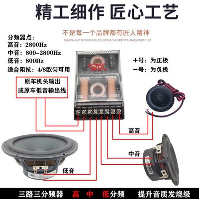 升级汽车喇叭分频器高音/中音喇叭车载音响/大功率分频三低音喇叭