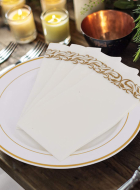 金色印花餐d巾纸加厚白色无尘纸巾饭厅家用宴会纸干湿两用25张/包