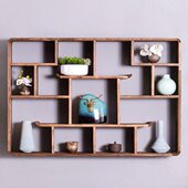 禅意实木 挂墙客厅收纳架中式 博古架现代简约 置物架 多宝阁壁挂式