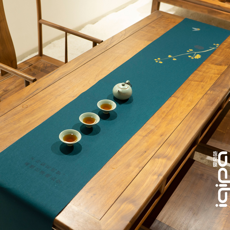 茶室防水茶席新中式禅意r桌旗轻奢高端大板茶桌垫布茶台桌布艺棉