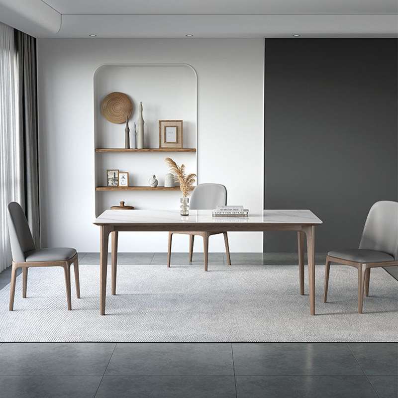 简约岩板餐桌长方形实木全托底板家用小户型轻奢现代原木色吃饭桌