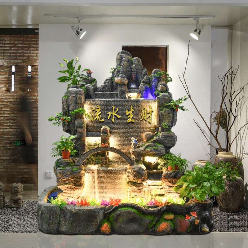 吉祥如意假山流水摆件阳台庭院瀑布造景摆件客厅鱼池水车景观