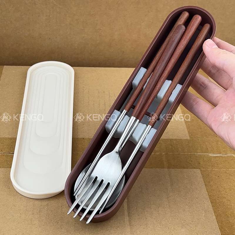 便携餐具盒316不锈钢筷子勺子叉套装一人用三件套学生餐具收纳盒