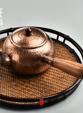 班意紫铜素壶纯手工加厚铜茶壶复古纯紫铜茶壶日本侧把实木泡茶壶