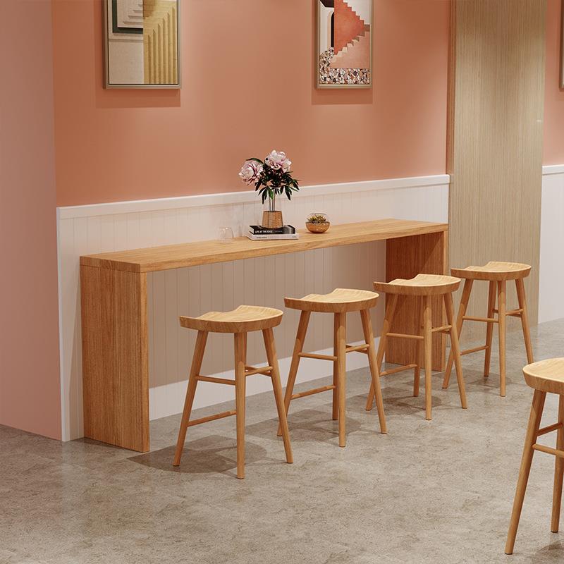 实木长桌奶茶店咖啡厅吧桌简约时尚实木吧台餐桌椅 家用靠墙高脚